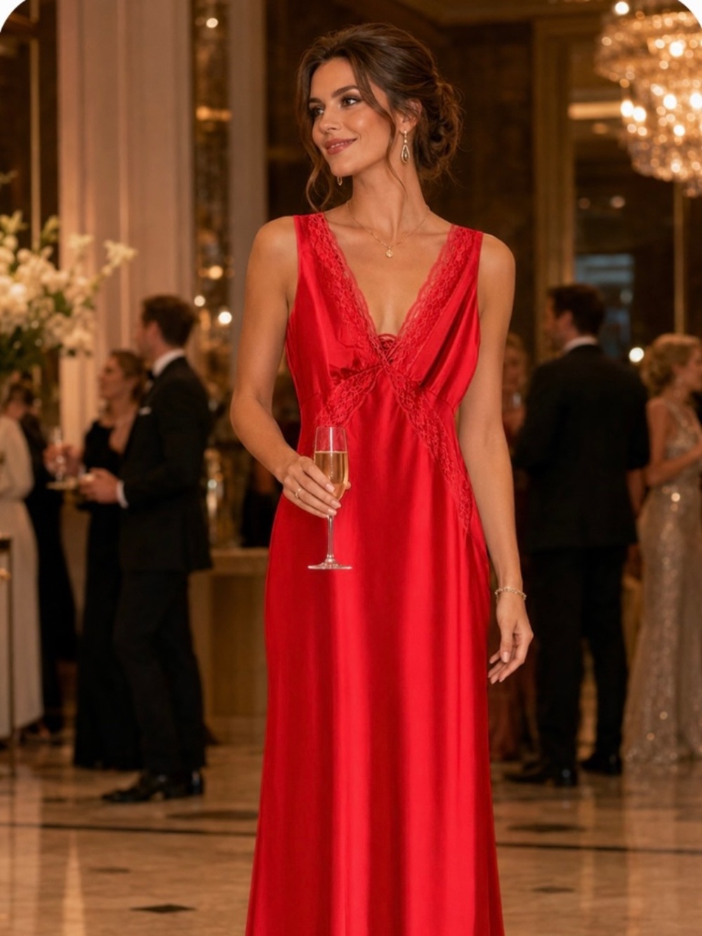 Red Satin & lace dress